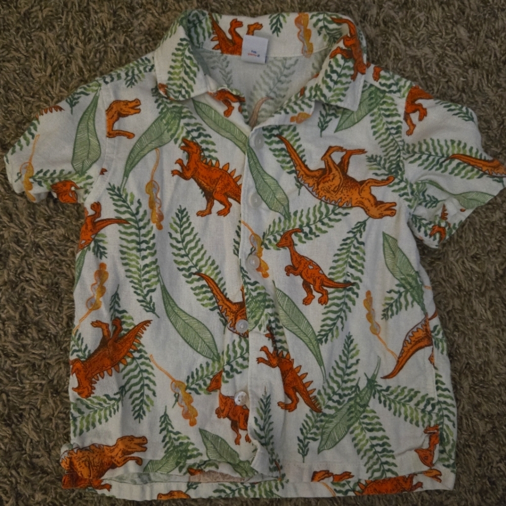Old Navy Dino Linen Blend Button Down 3t